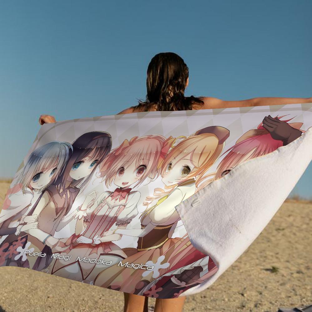 Anime Puella Magi Madoka Magica Beach Towel Cartoon Cute Summer Kids Large Bath Pool Beach Towel Microfiber Absorbent