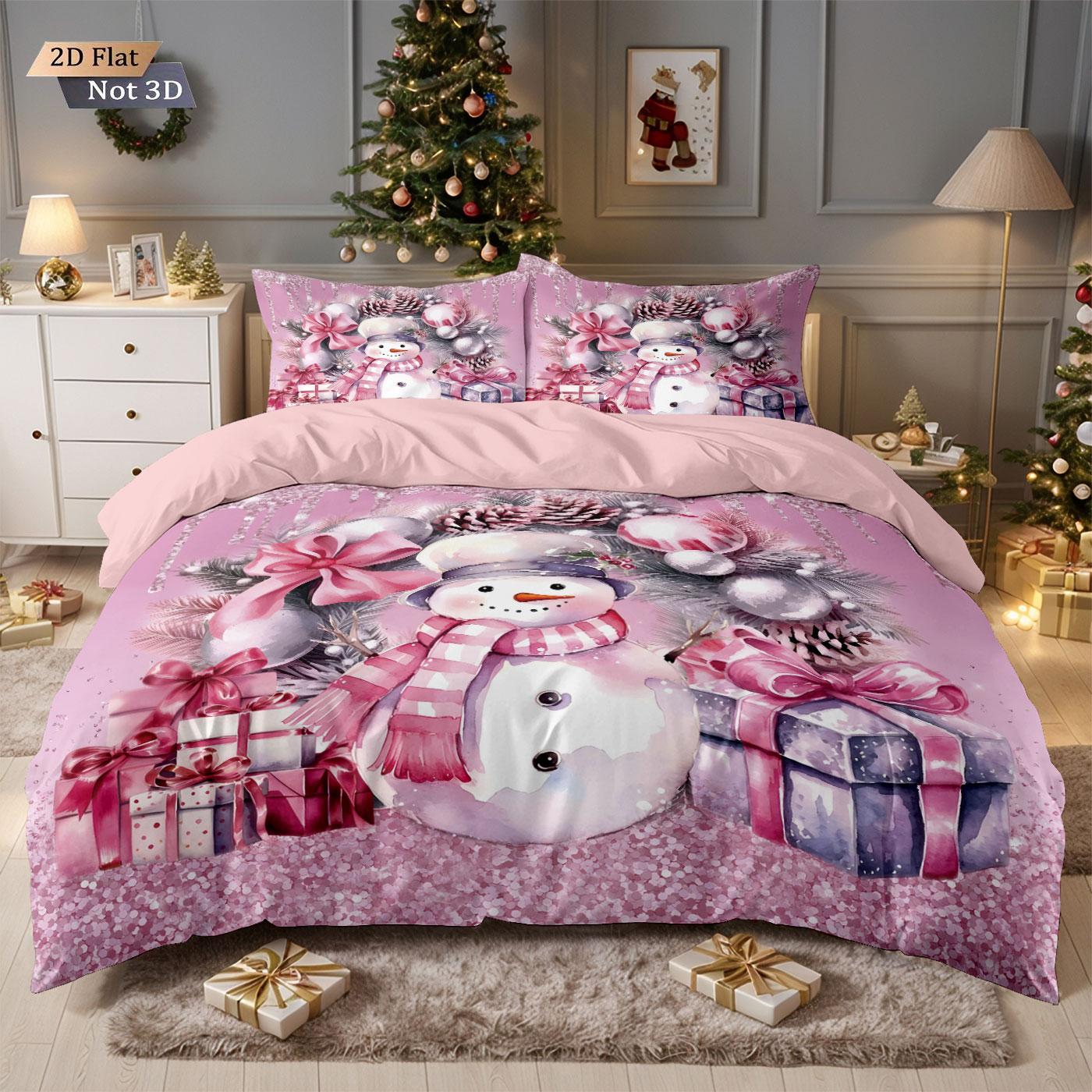 

3Pcs Cute Cartoon Snowman Printed Coreless Down Duvet Cover Set Multi Size Bedroom Bedding Holiday Decoration Machine Washable 135x200cm-EU-Single&set