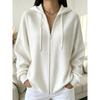 Women S Solid Color Zip Up Hooded Loose Knit Sweatshirt