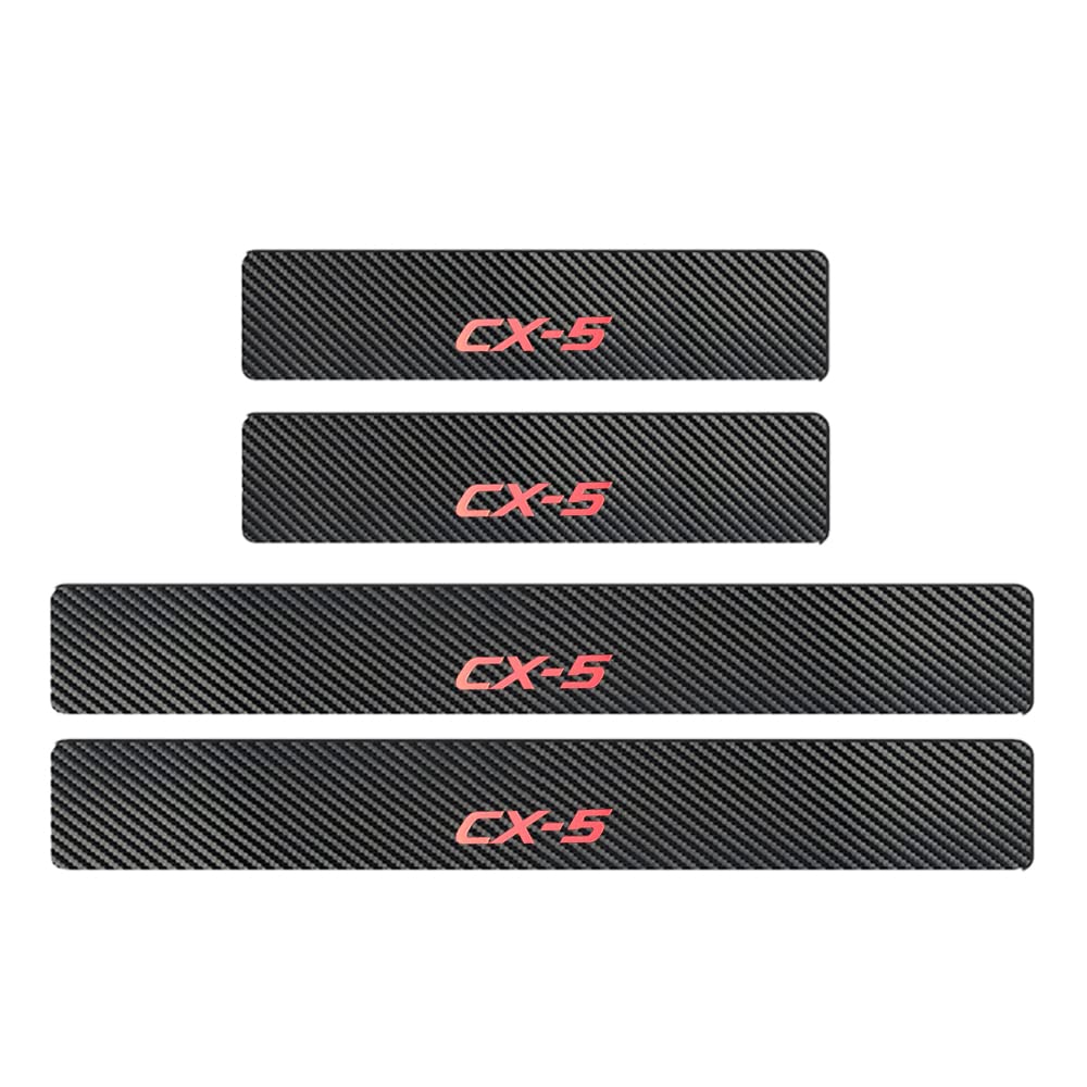 BOYOUS Latest Mazda KE Series Carbon Fiber Leather Scuff Steps with Gold Foil and Set Model CX-5 Series/KF Plates/Side Hot-Pressed Logo,