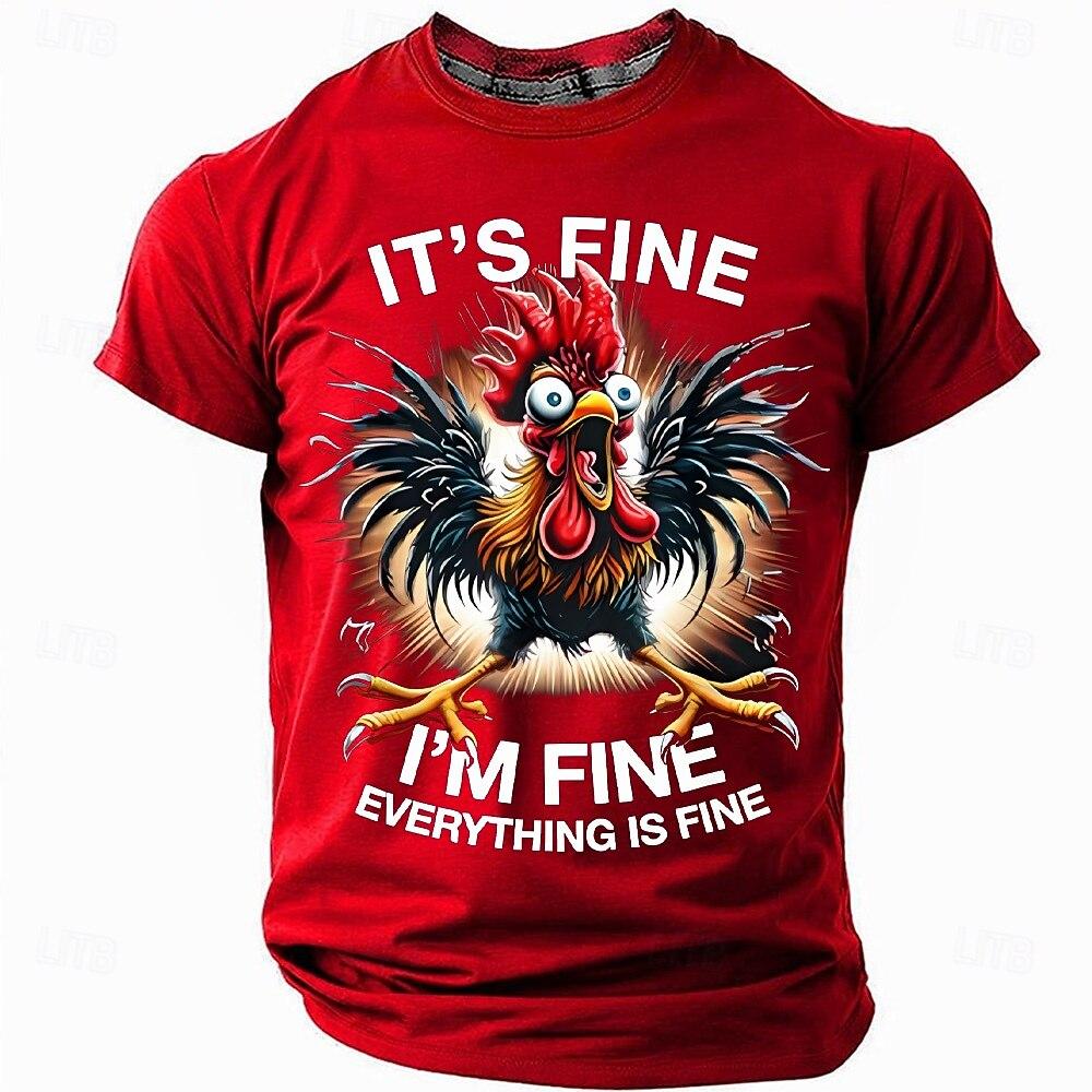 Funny Rooster Pattern Men's T-Shirts Fashion Letter Print Tees Casual O-neck Loose Short Sleeve Tops Street Hip Hop y2k Clothes