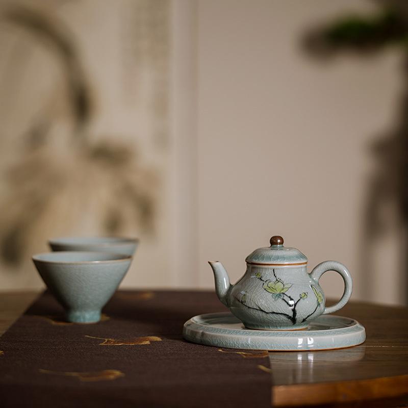 85ml Handmade Boutique Borneol Glazed Ceramic Teapot Pure Hand-painted Lotus Art Pot With Filter Household Kung Fu Teaware Set