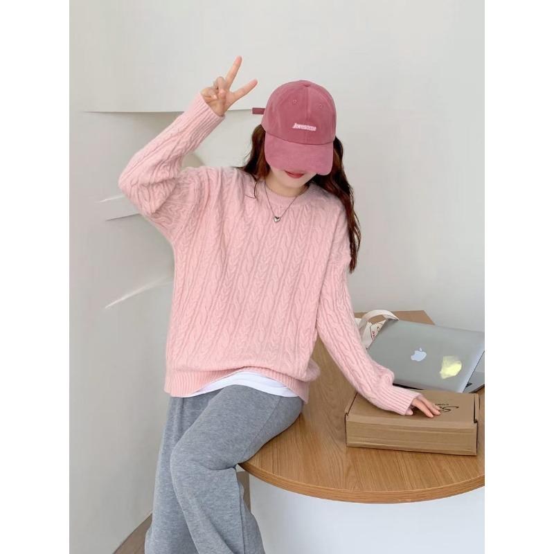 Soft waxy twist lazy knitted sweater for women's autumn and winter new casual thick loose pullover sweater top for women
