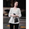 Women's French Style Polka Dot V-Neck Cotton Blouse