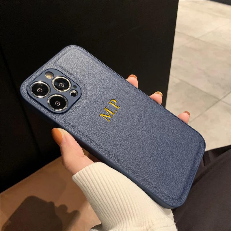 Personalisierte Handyhülle für iPhone 17 16 15 14 13 12 11 Pro Max Plus 17Air Luxuriöses PU-Leder Initialen Name Geschenk Hülle