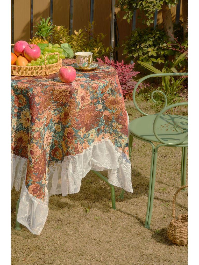 Imanqi Yun Pomarańczowy Żakardowy Obrus z Falbaną z Koronki - Wielofunkcyjny Pokrowiec na Zewnątrz