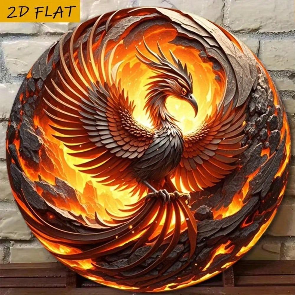 Vintage Phoenix Rising Metal Wall Art 8x8in Home Decor Sign