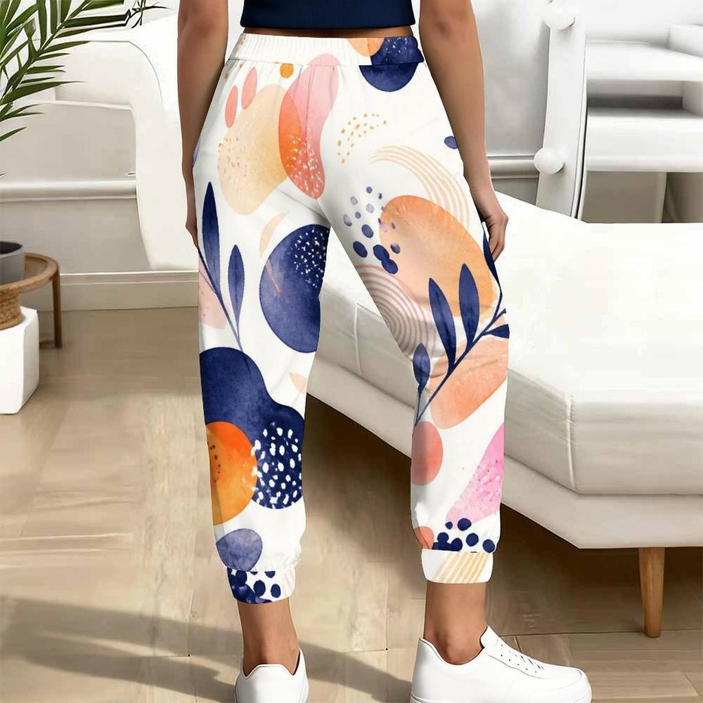 Women Plus Size Casual Printed Drawstring Waist Jogger Pants Side Pockets Cuffed Ankle