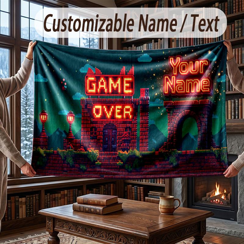 Game Controller Theme Throw Blanket Custom Name Text Personalized Blanket Soft Cozy Blanket for Home Sofa Bed