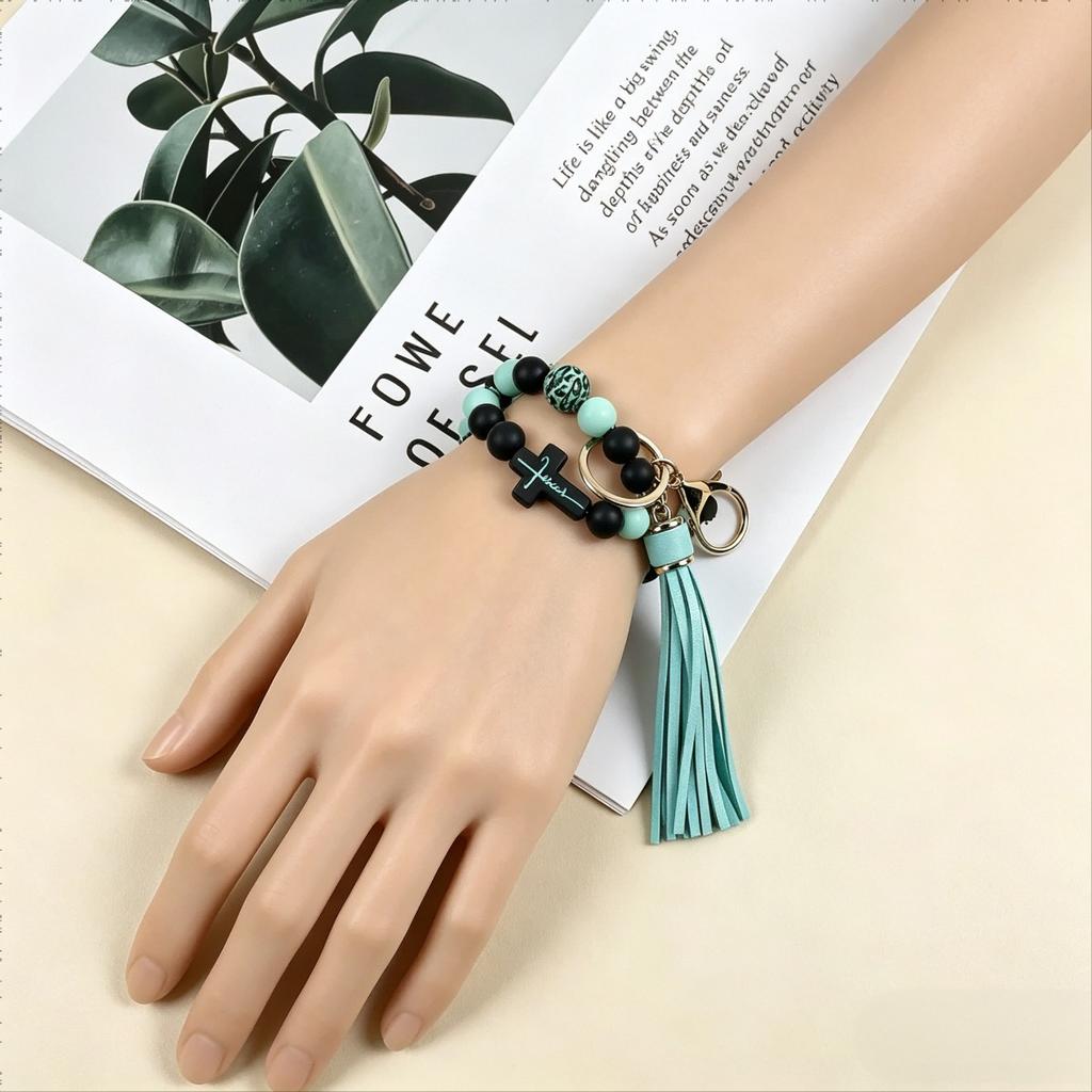 1 Leopard-print Beaded Keychain with Fringe—a Stylish and Cute Accessory Suitable for Both Men and Women