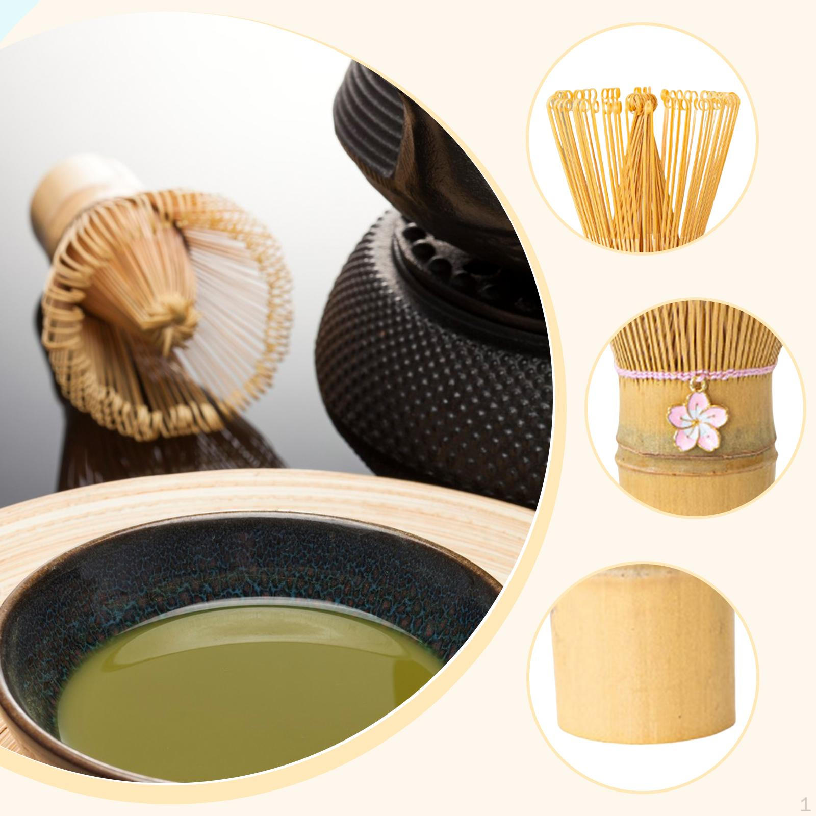 

Бамбуковый японский венчик для матча Часэн 2,3x4,2 дюйма Многофункциональный Изящная ручная работа Cherry Blossom Decor