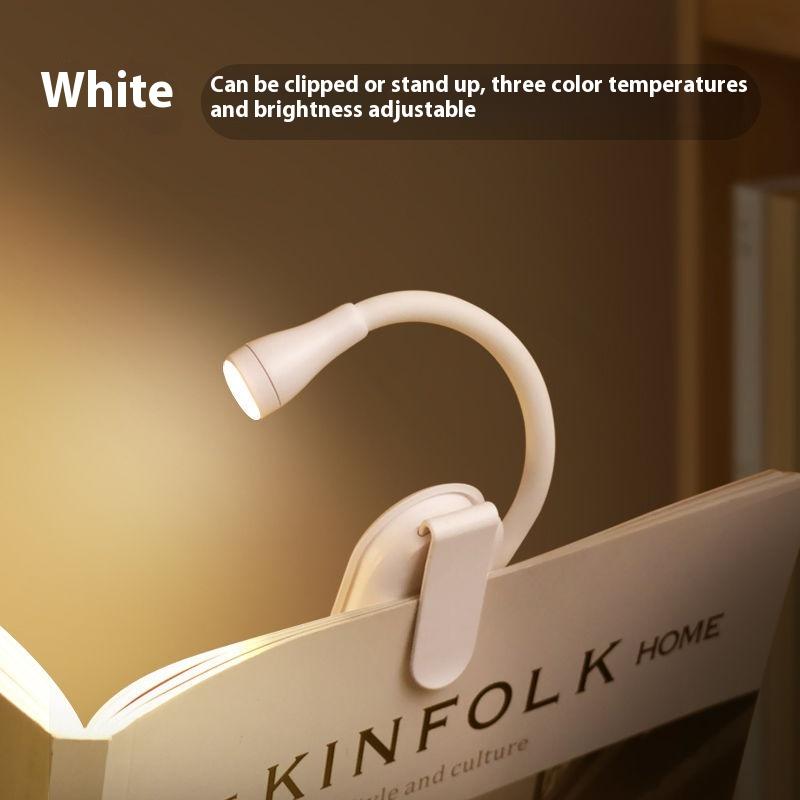 

Мини светодиодный светильник для чтения книг, защита глаз, регулируемый зажим 360 градусов, лампа для учебы, перезаряжаемый, 3 цвета, для путешествий, спальни, чтения белый