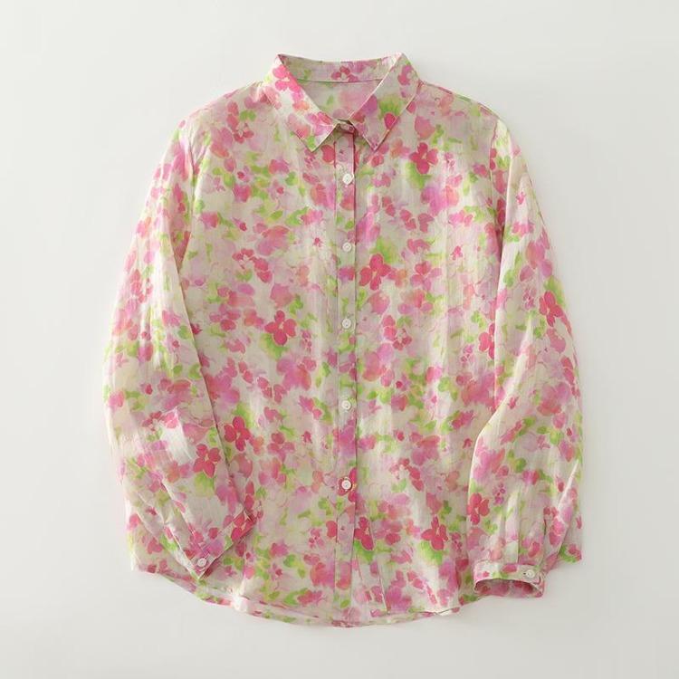 Herbst Neue Große Größen Damen Baumwolle Langarm Freizeit Locker Bluse Floral Print Oberteile Hemden T-Shirts