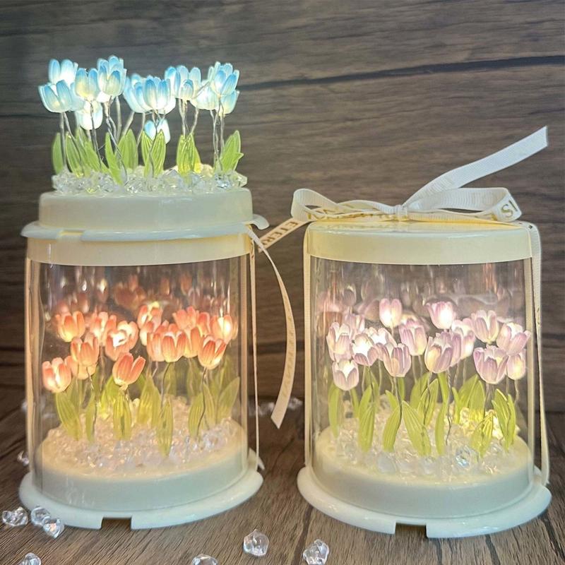 New DIY Tulip Night Light Handmade Unfinished Products Cake-shaped Acrylic Lights Small Atmosphere Night Lamp Home Decoration