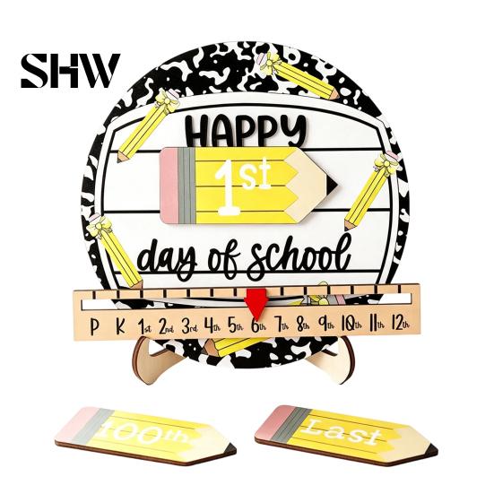 Academic Year Commemorative Board First Day of School Chalkboard Sign, Reusable Wooden Milestone Board, Tabletop Decor for Classroom Memories Back to