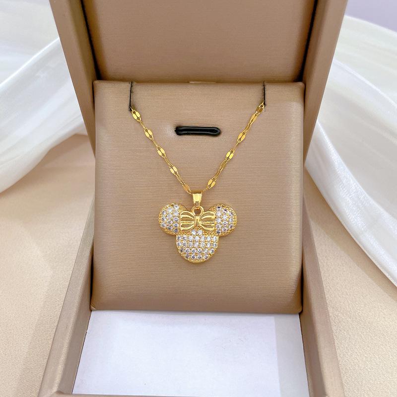 Titanium Steel Luxury Diamond Gold Micro-Inlaid Necklace for Women - Trendy Clavicle Chain