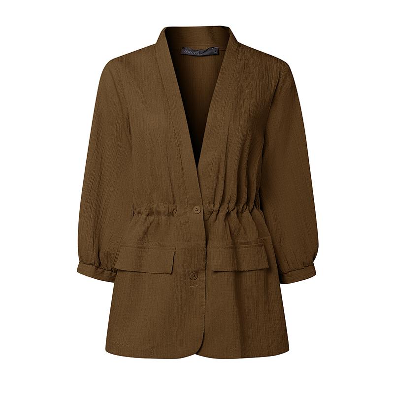 ZANZEA Women Casual V-Neck Solid Color Loose 3/4 Sleeve Cardigan Blouse