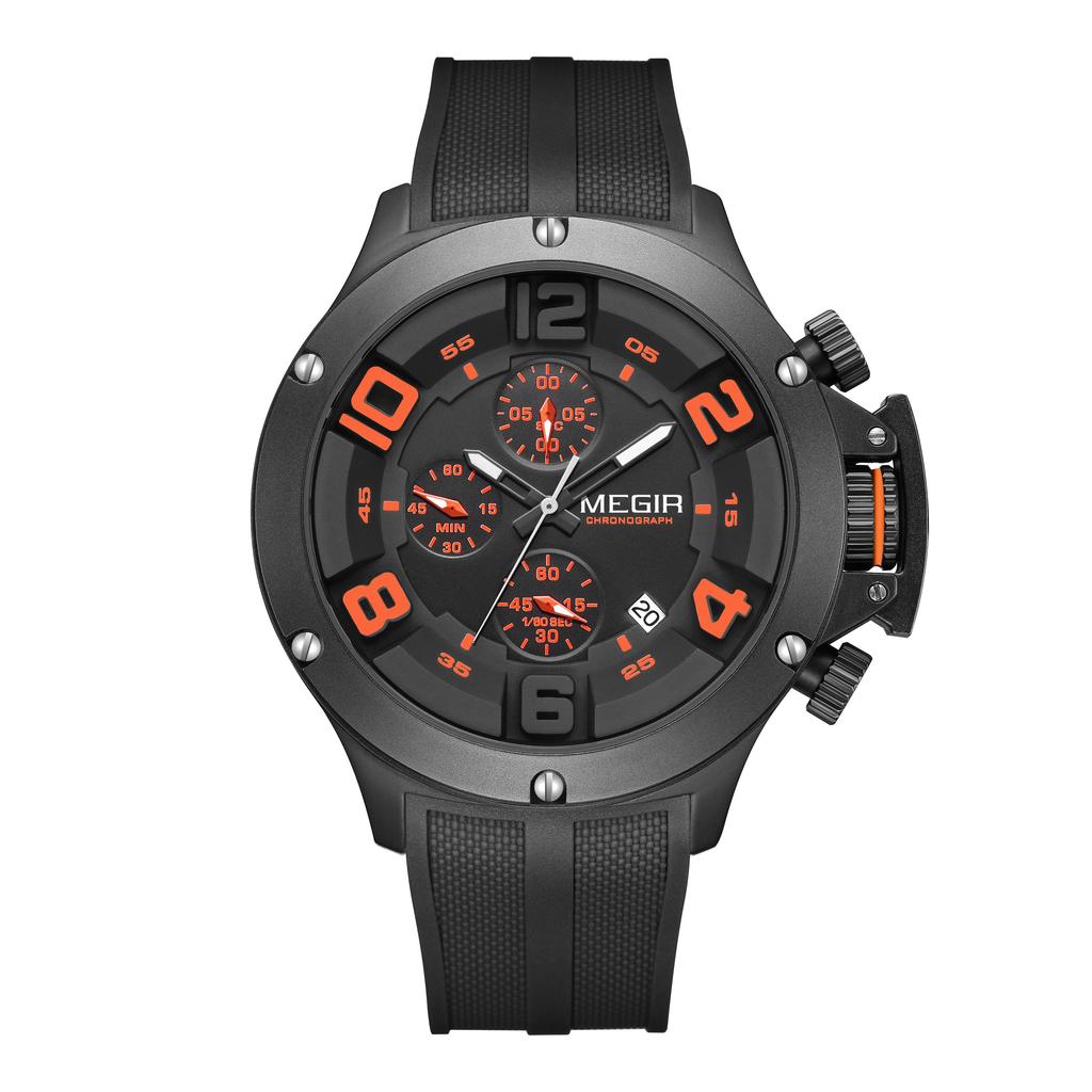MEGIR Fashion Sport Quartz Watches for Men Big Dial Watch Chronograph Waterproof Luminous Man Wristwatches Date Clock 8115
