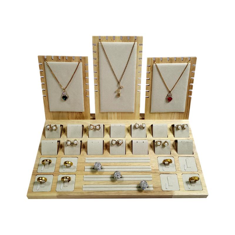 Massivt Trä Avtagbart Smyckesställ Halsband Hänge Örhängen Ring Armband Visningsrekvisita Smyckesset Visningsställ