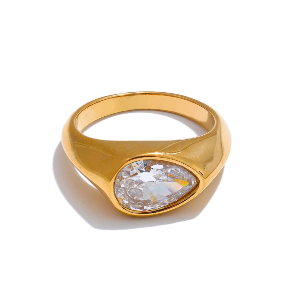

Yhpup High Quality AAA Shiny Cubic Zirconia Water Drop Geometric Golden Ring for Women Temperament Delicate Jewelry Gift 8