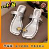 2025 new summer popular word with toe simple sandals women fashion wear versatile medium heel cool slippers women