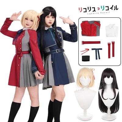 Anime Lycoris Recoil Cosplay Kostüm Nishikigi Chisato Inoue Takina Cosplay Kleid Uniform Perücke Anzug Halloween Kostüme für Frauen