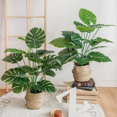 Green Artificial Tropical Palm Branches 12-18 Forks Artificial Turtle Back Leaf Fake Plant Living Room Balcony Decorative Leaves