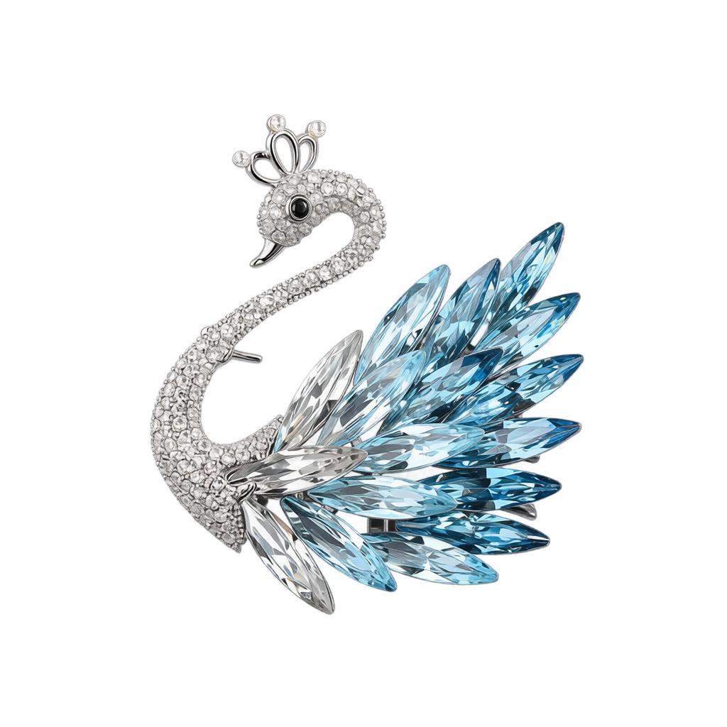 Crystal Swan Brooch Women Luxury Fashion Gradient Wing Pin Elegant Wedding Evening Suit Coat Accessory Jewelry Gift