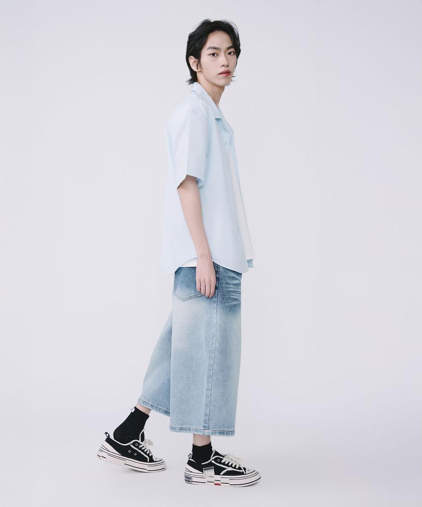 TEN PAST SEVEN Two-Tone Washed Denim Bermuda Pants