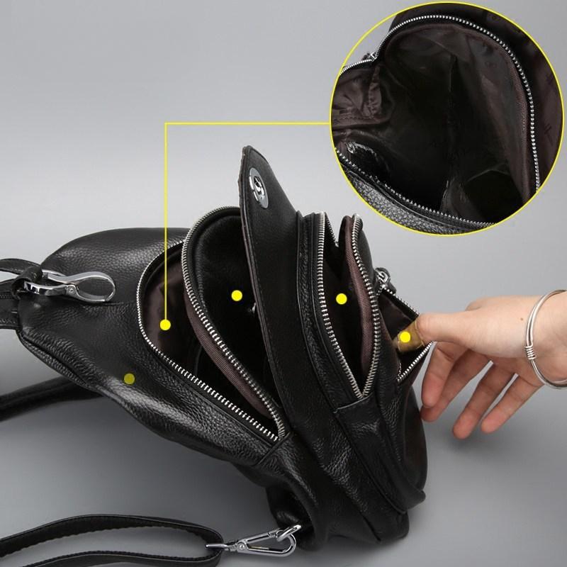 Genuine Leather Small Backpack Top Layer Cowhide Chest Bag Fashion Women's Backpack Multi-layer Anti-theft Women's Bag