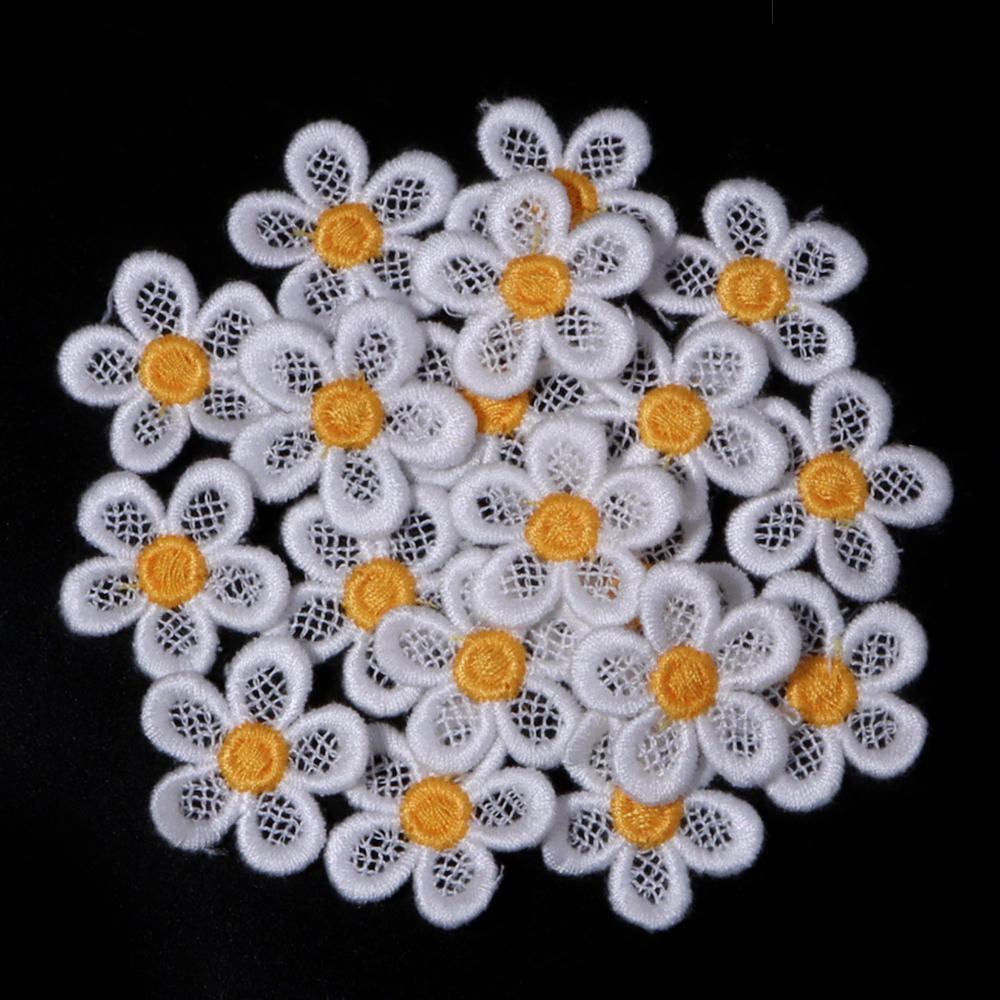 20pcs/lot Double Color Flower Mesh Embroidery Patches Applique For Girls Clothing Dress Headwear Hair Clips Decor Accessories