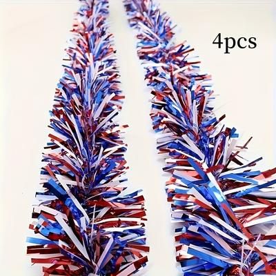 2M America Independence Day Wreath American Flag Sequin Tinsel Garland Banner Home Wall Hanging 4th of July Party Decoration