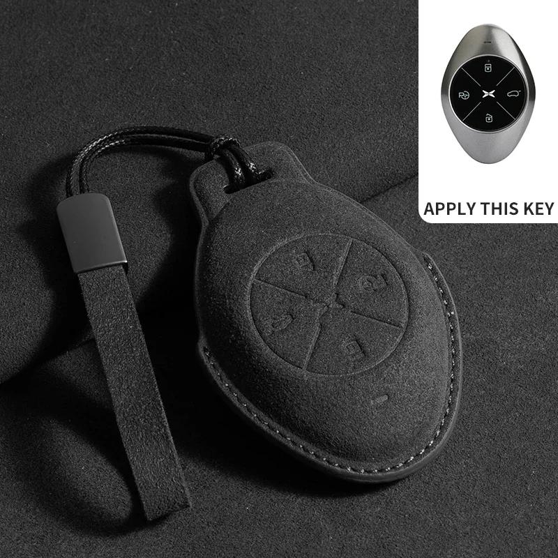 Suede Leather Car Key Case for Xiangpeng Xpeng P5 P7 G3 G6 G9 X2 N5 F30 H93 X9 2019 2020 2021 2022 2023 Remote Fob Shell Case