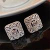 Huitan Novel Hollow Design Stud Earrings Dazzling Cubic Zirconia Women Charming Ear Accessories Delicate Wedding Party Jewelry