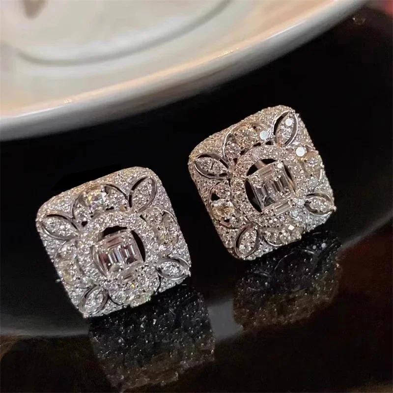 Huitan Novel Hollow Design Stud Earrings Dazzling Cubic Zirconia Women Charming Ear Accessories Delicate Wedding Party Jewelry