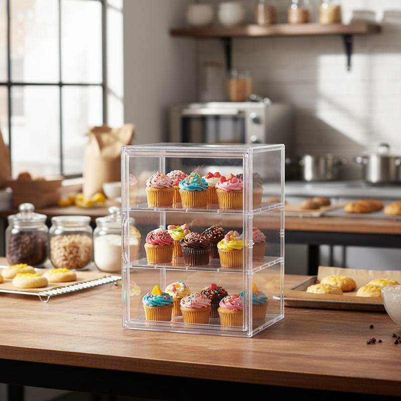 1pc Transparent Storage Box Blind Box Display Box Clear Acrylic Dustproof Organizer with 2PCS Large Partitions Food Showcase