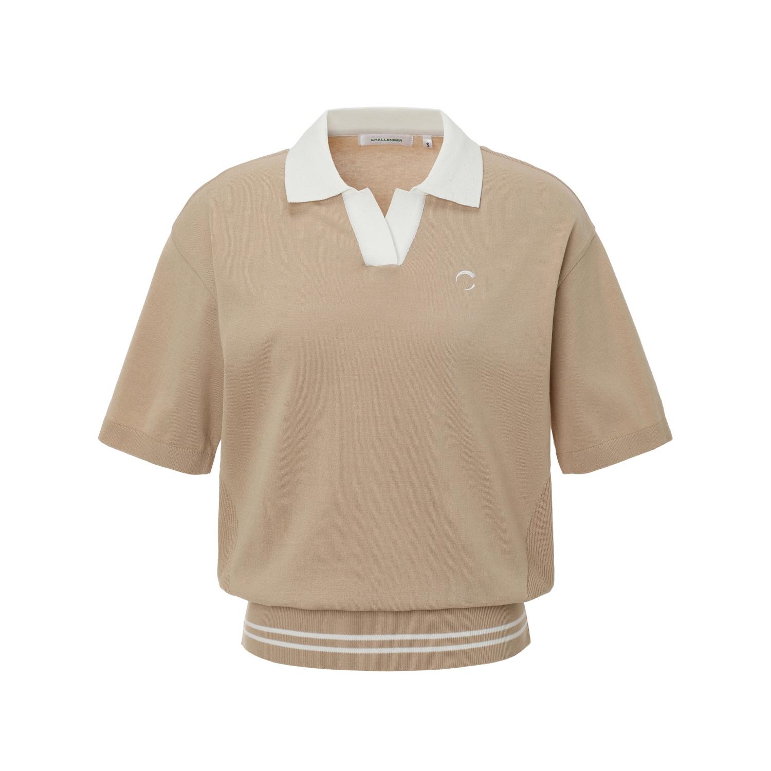Challenger Women S Drop Shoulder Cotton Poly Collared Knit Pullover Beige Be (Beige)/M