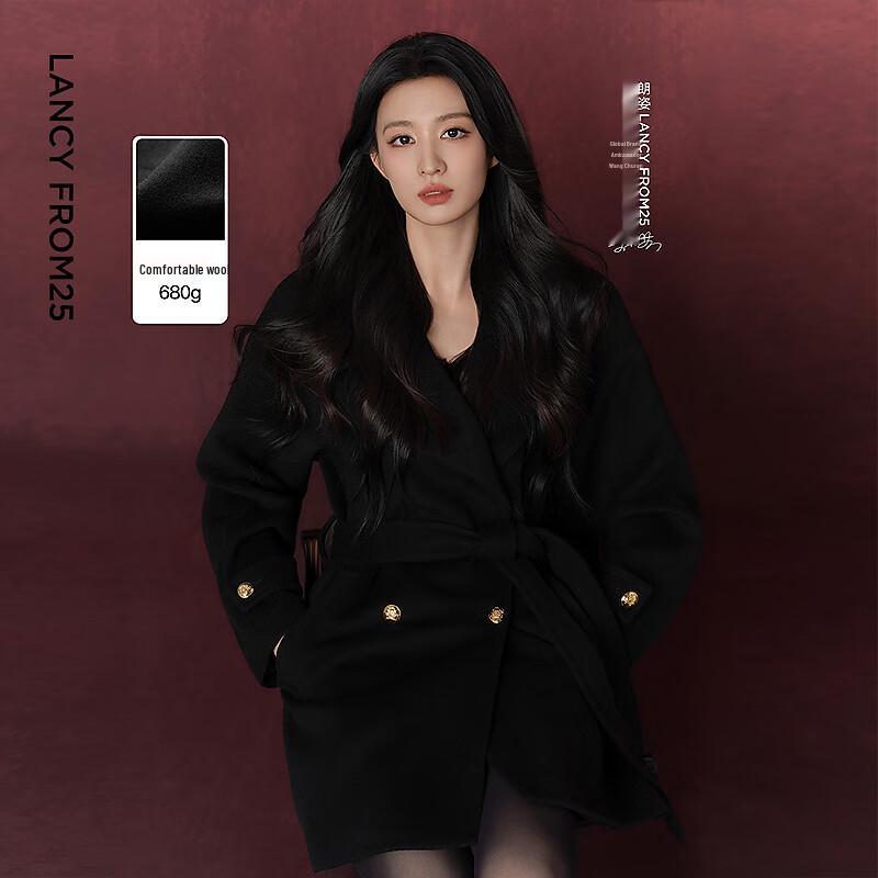 LANGZI Women's Wool Blend Lapel Coat