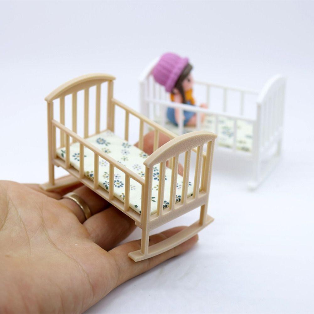 Miniature Dollhouse Baby Bed 1:12 Mini Baby Crib Rocking Bed Model Dollhouse Furniture