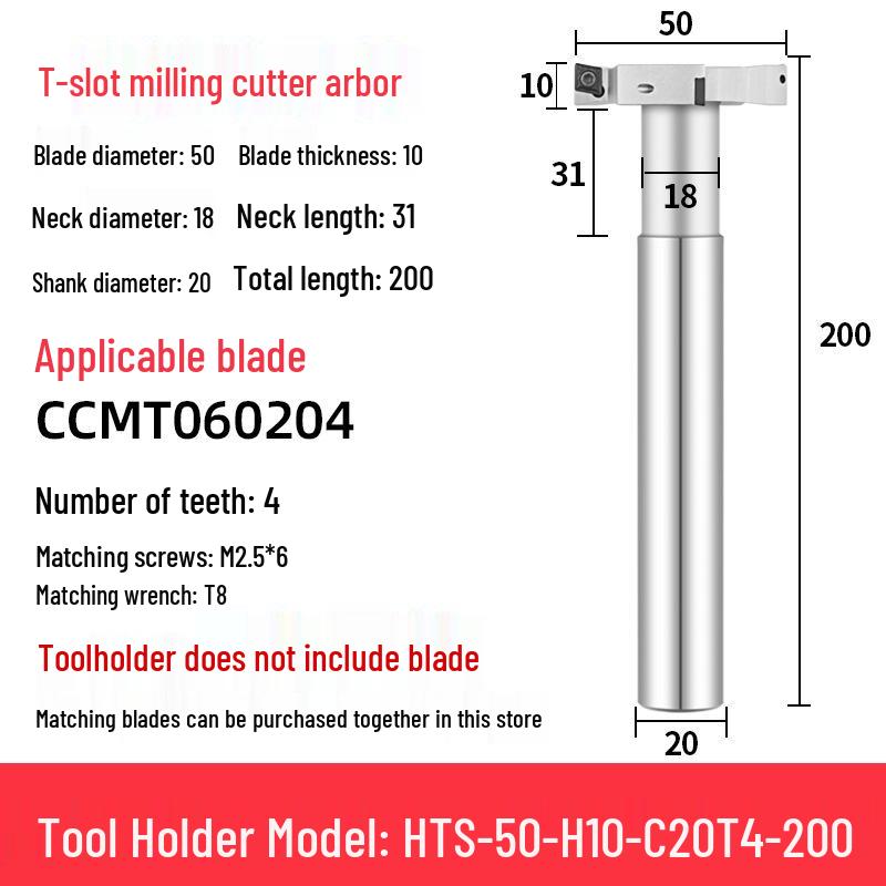CNC T-Slot Milling Cutter with HTS Three-Sided Blade, Shank Thickness: 6, 8, 10, 12 Mm