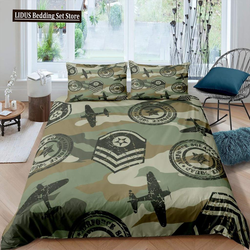 American Soldier Duvet Cover Set Twin For Boys Teens, American Flag Comforter Cover Set,Airplane Quilt Bedding Sets Queen Size