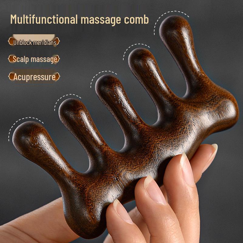 Sandalwood 4-in-1 Scalp Massager: Gua Sha, Meridian Dredging, Follicle Care Comb