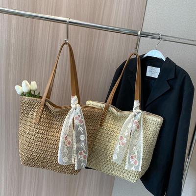 Square Bucket Straw Beach Bag Handmade Woven Shoulder Bag Shopping Travel Totes Bohemian Summer Casual Handbag KTY