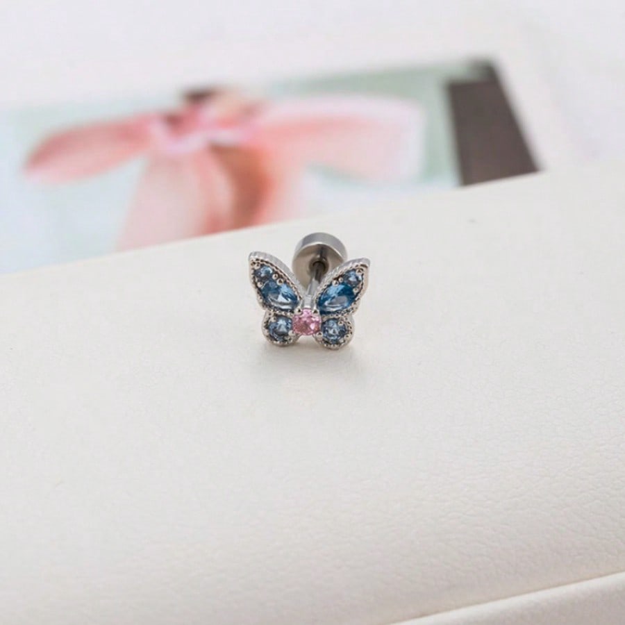 High-end and Niche Earrings Earrings Fashion Titanium Steel Butterfly Pink Heart-shaped Bow Lady Ear Studs Unique