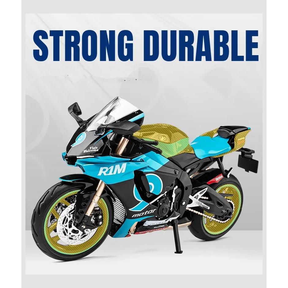 1/12 Yamaha YZF-R1M Alloy Racing Motorcycle Model Simulation Diecast Metal Cross-Country Motorcycle Model Sound and Light Kids Toy Gift