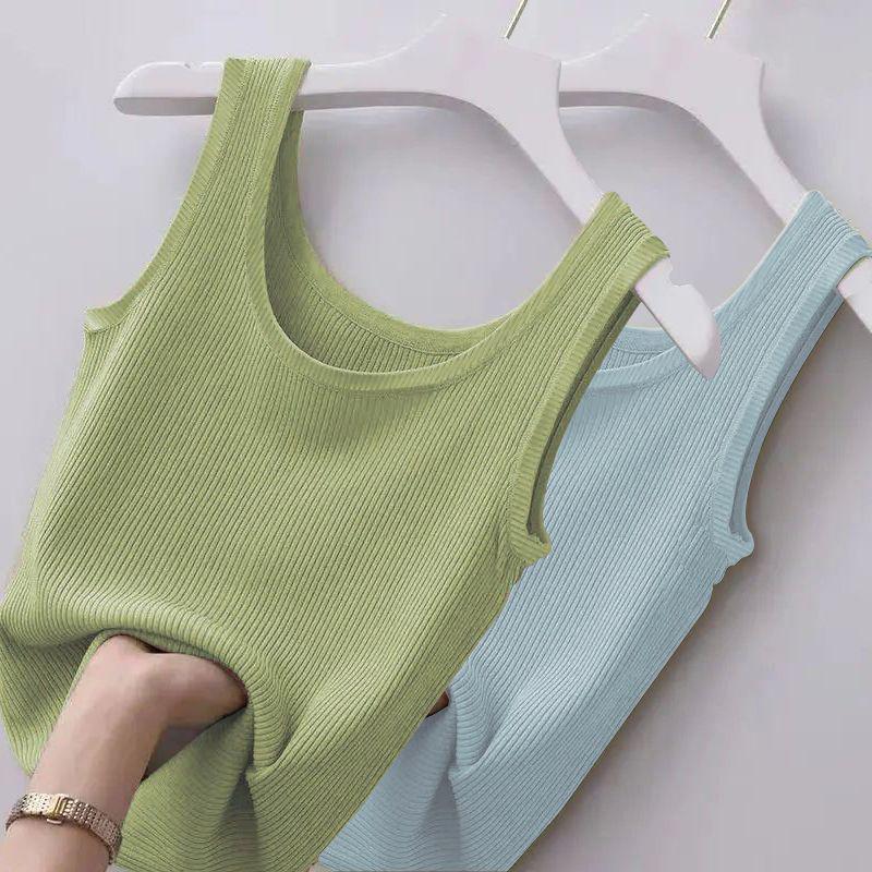 Ribbed Ice Silk Plus Size Tank Top for Women - Sleeveless, Slim Fit, Ideal for Layering or Wearing Alone in Spring/Summer. No Chest Pads.