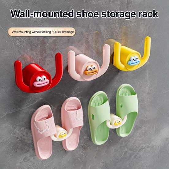 4Pcs Self-Adhesive Towel Hooks Cartoon Shape Slipper Rack Hanger Punching Free Small Item Hanging Hook