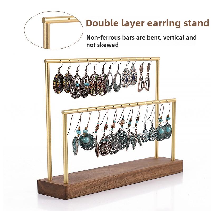Multiple Jewelry Display Rack Solid Wood Eardrop Storage Stand Earrings Trinket Showcase Hanger Desktop Jewellery Displays Shelf