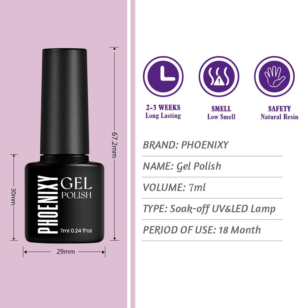 PHOENIXY 60 PCS Gel Nail Polish Set with Base and Glossy Glitter Matte Top Coat Soak Off Gel Nail Set Suitable for All Seasons Gel Polish Gifts
