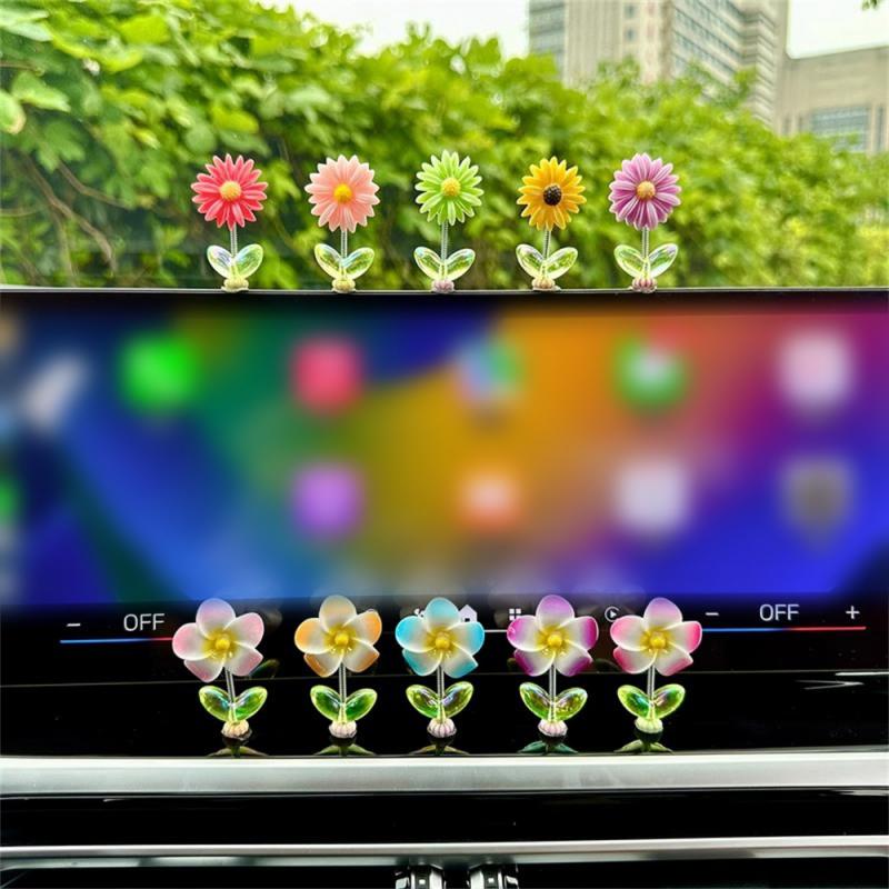 5/10 STÜCKE Neues Produkt Sonnenblume Auto Wackelkopf Kleine Ornamente Federornamente Armaturenbrett Autoinnenzubehör Fensterdeko